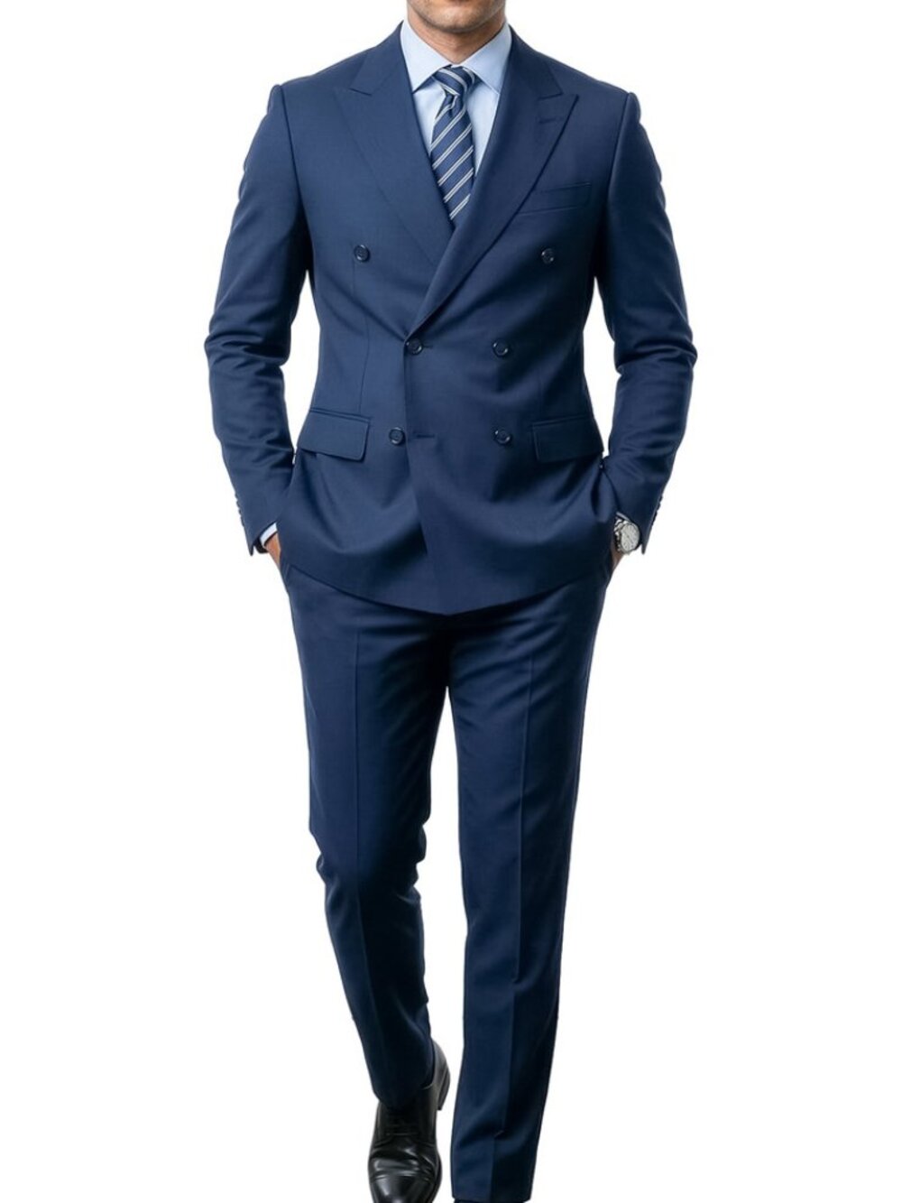 Solid Navy Double Breasted 2 Piece Tailored Fit Azzuro Men's Suit